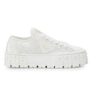 Prada Sneakers Paillettes Wheel Lug-Sole Platform White Sequin